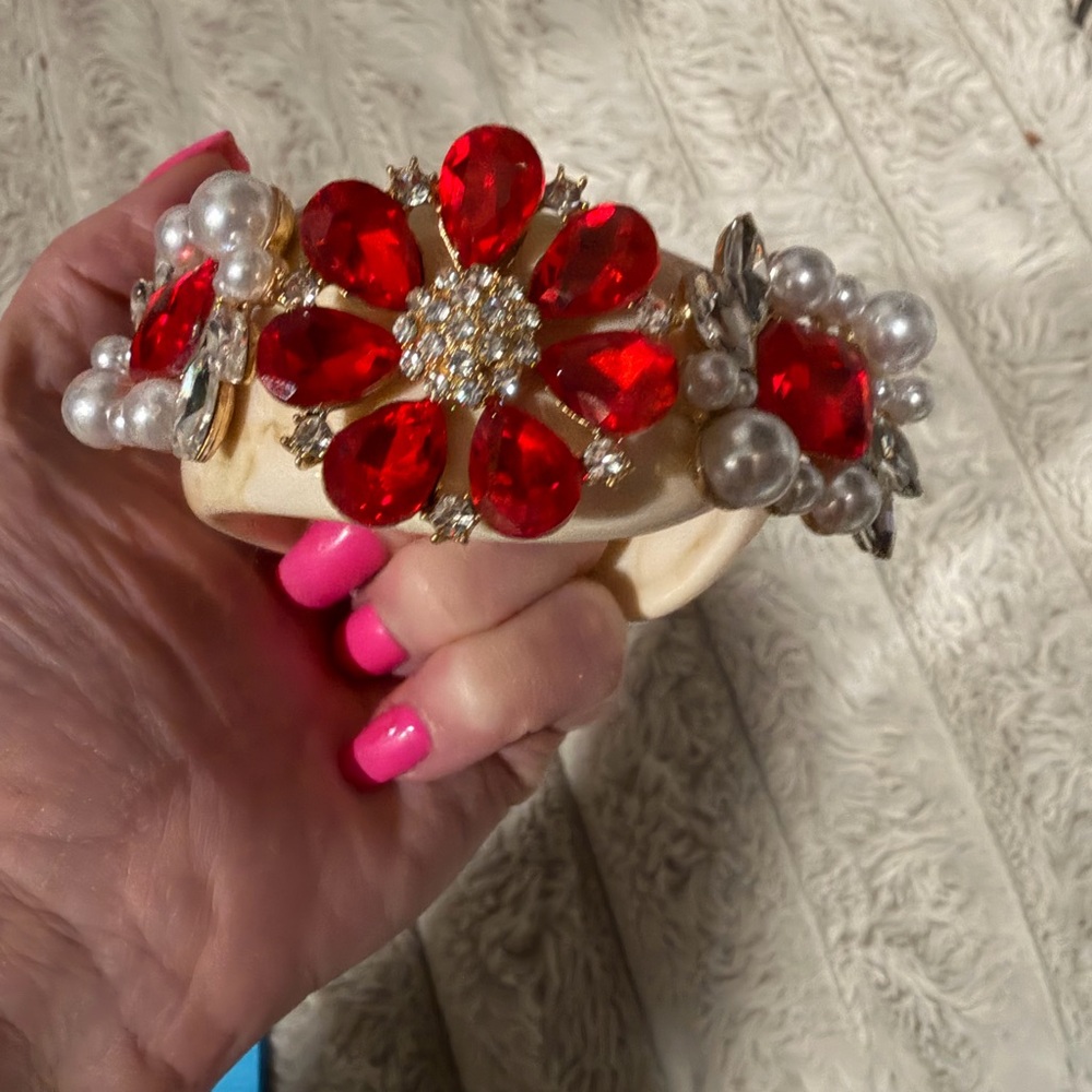 Radiant Red and Gold Floral Bracelet